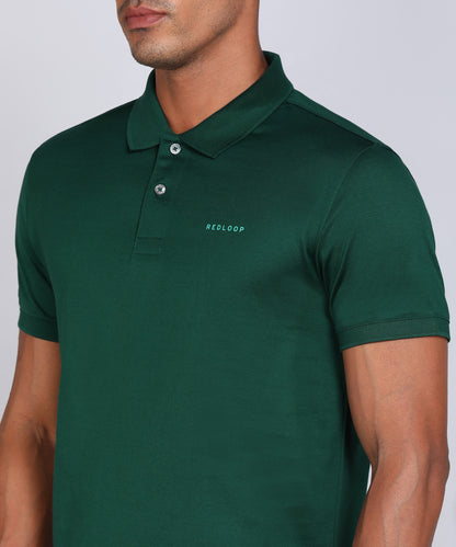 Levi's Men Solid Polo Neck Cotton Blend Green T-Shirt