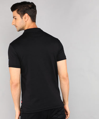 Levi's Men Printed Polo Neck Cotton Blend Black T-Shirt