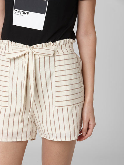 Vero Moda Cream Cotton Striped Shorts