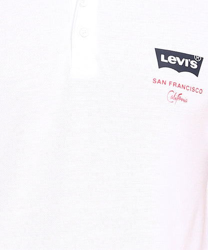 Levi's Men Solid Polo Neck Cotton Blend White T-Shirt