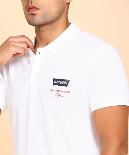 Levi's Men Solid Polo Neck Cotton Blend White T-Shirt