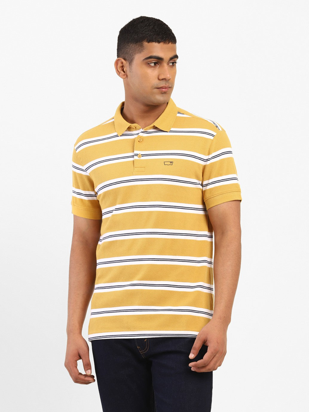 Levi's Tinsel Yellow Striped Men's Polo Cotton T-Shirt