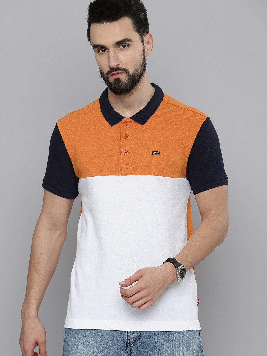 Levi's Men Regular Fit Color block Cotton Polo T-Shirt