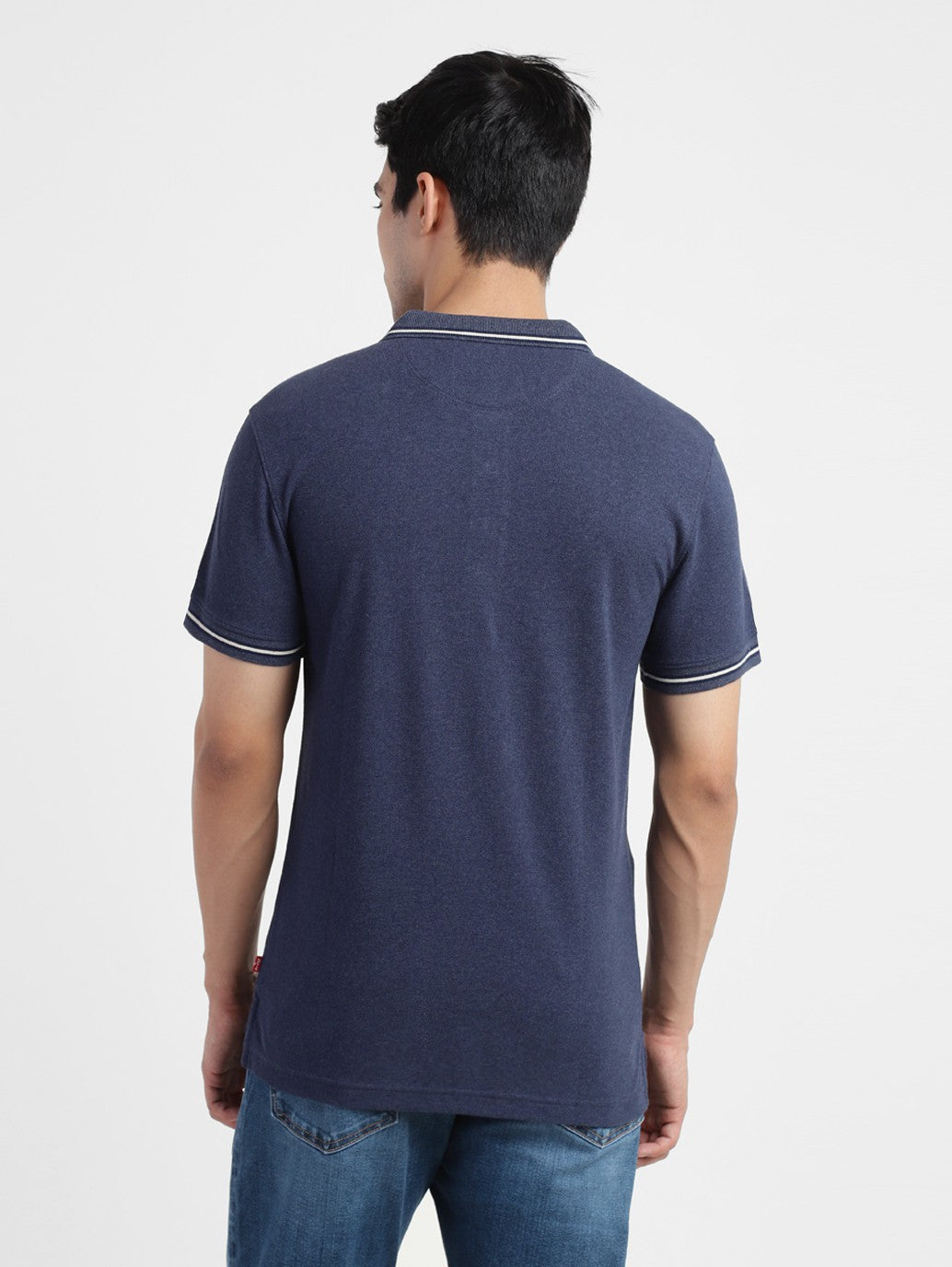 Levi's  Men Solid Polo Neck Cotton Blend Blue T-Shirt