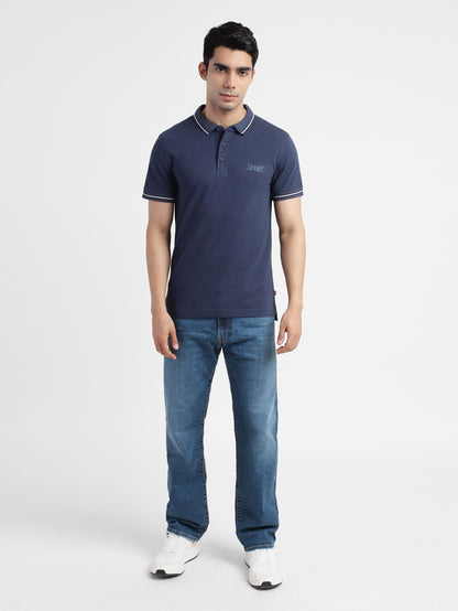 Levi's  Men Solid Polo Neck Cotton Blend Blue T-Shirt