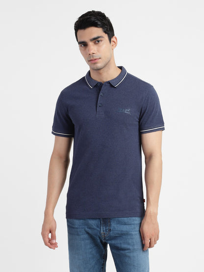 Levi's  Men Solid Polo Neck Cotton Blend Blue T-Shirt