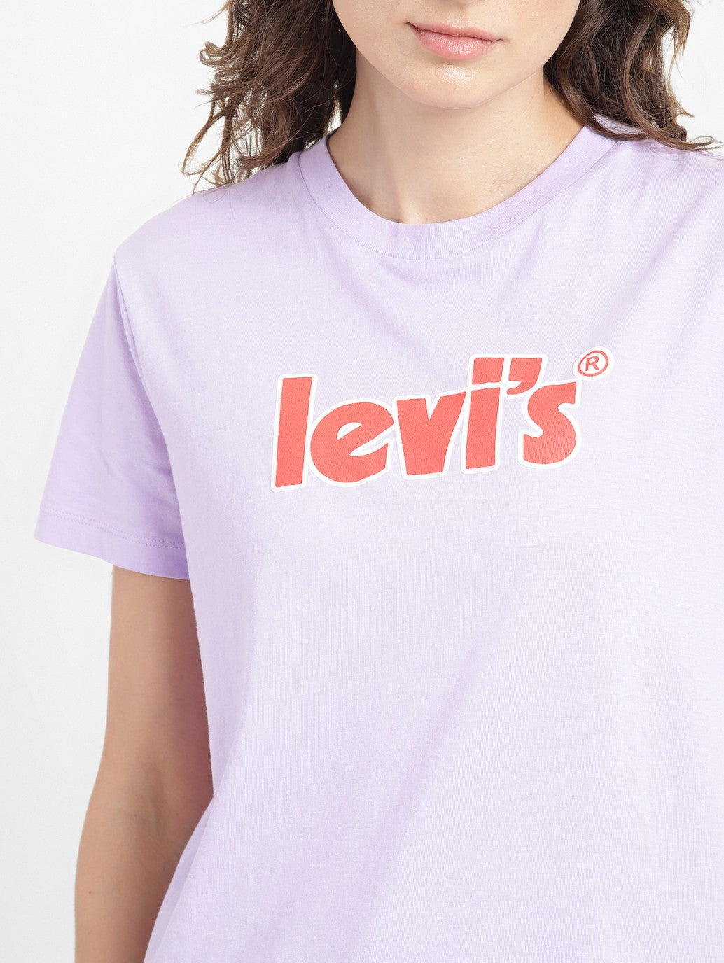 Levi's Crew Neck Tee Women Graphic Print Crew Neck Pure Cotton Purple T-Shirt