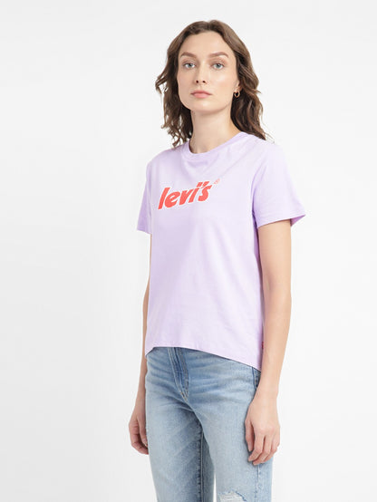 Levi's Crew Neck Tee Women Graphic Print Crew Neck Pure Cotton Purple T-Shirt