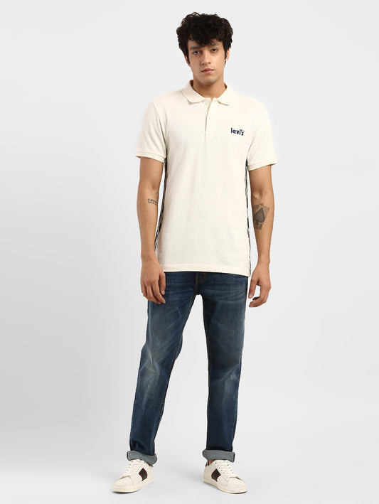 Levi's Men Solid Polo Neck Pure Cotton White T-Shirt