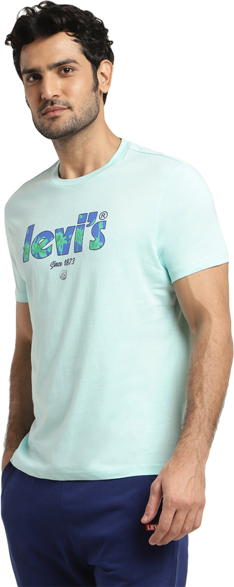 Levi's  Men Graphic Print Round Neck Pure Cotton Blue T-Shirt