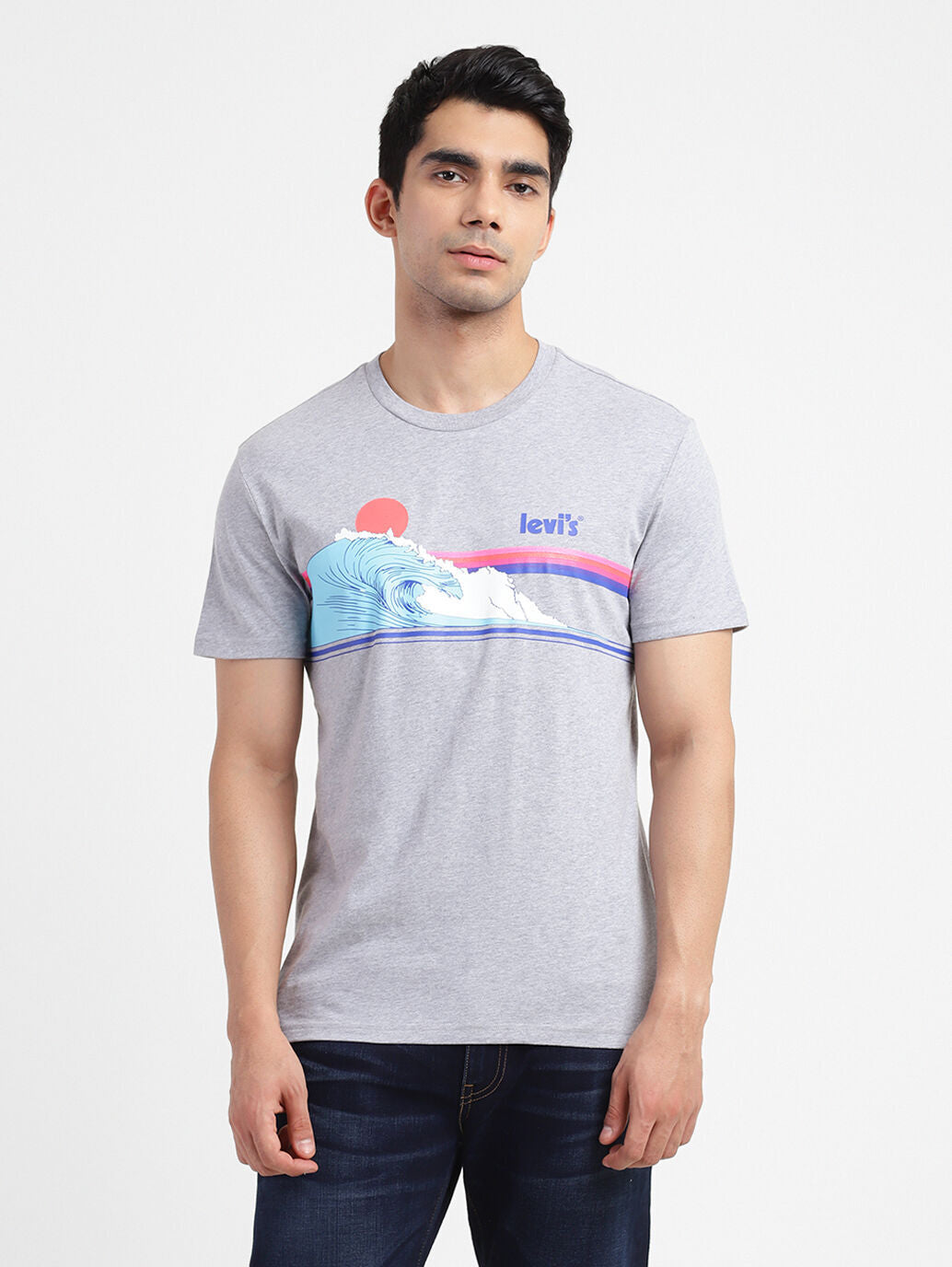 Levi's Men's Crew Neck T-Shirt Men Graphic Print Round Neck Pure Cotton Grey T-Shirt