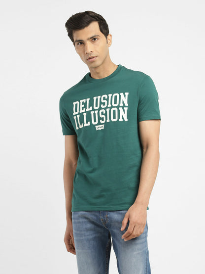 Levi’s Men Graphic Print Crew Neck Pure Cotton Green T-Shirt