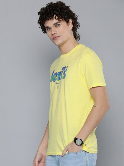 Levi's Men Typography Round Neck Pure Cotton Yellow T-Shirt