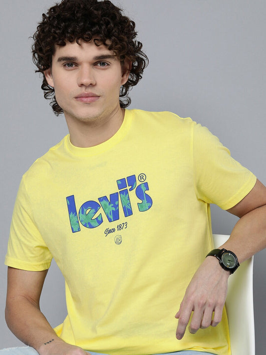 Levi's Men Typography Round Neck Pure Cotton Yellow T-Shirt