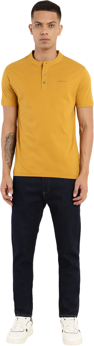 Levi's  Redloop Men Solid Henley Neck Pure Cotton Yellow T-Shirt