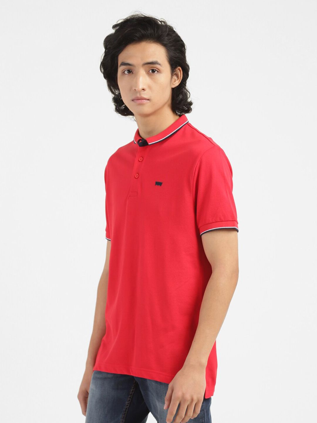 Levi's Men Henley Neck Pure Cotton Red Polo T-shirt