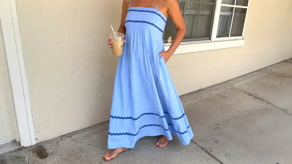 The dress styled casually with simple footwear
