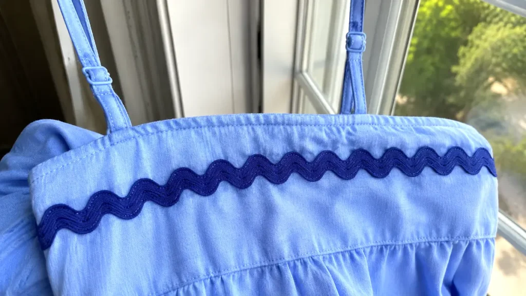 Close-up of the dress fabric and stitching details
