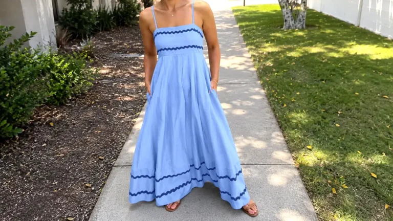 PrettyGarden Flowy Maxi Dress review by Stylue showing the Light Blue dress in a natural everyday setting
